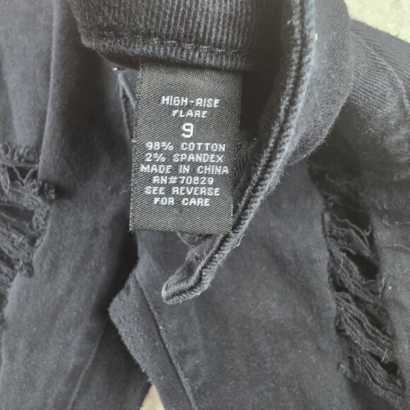 Rue21 Black Distressed High-Waist Bell Bottom Flare Jeans Cotton Blend - Picture 7 of 10